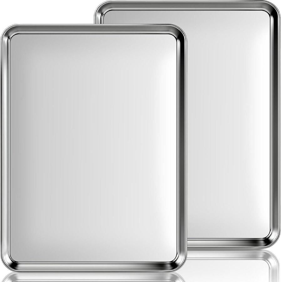 Roestvrijstalen bakplaten Koekjesplaten Oven Bakken en braden Zonder chemische coating 2 stuks 40x30 cm Zilver