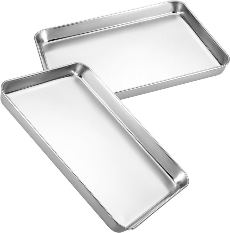 Roestvrijstalen Bakplaten Metalen Baktrays Bakken en Koken Verdikt Ontwerp Set van 2 Zilver