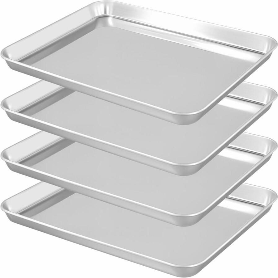 Roestvrijstalen Bakplaten Oven Platen Bakken en Braden Set van 4 Stuks 31.5 x 24.5 cm Zilver