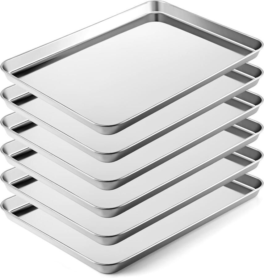 Roestvrijstalen Bakplaten Oven Platen Professioneel Bakken Vaatwasmachinebestendig 6 Stuks 45x33cm Zilver