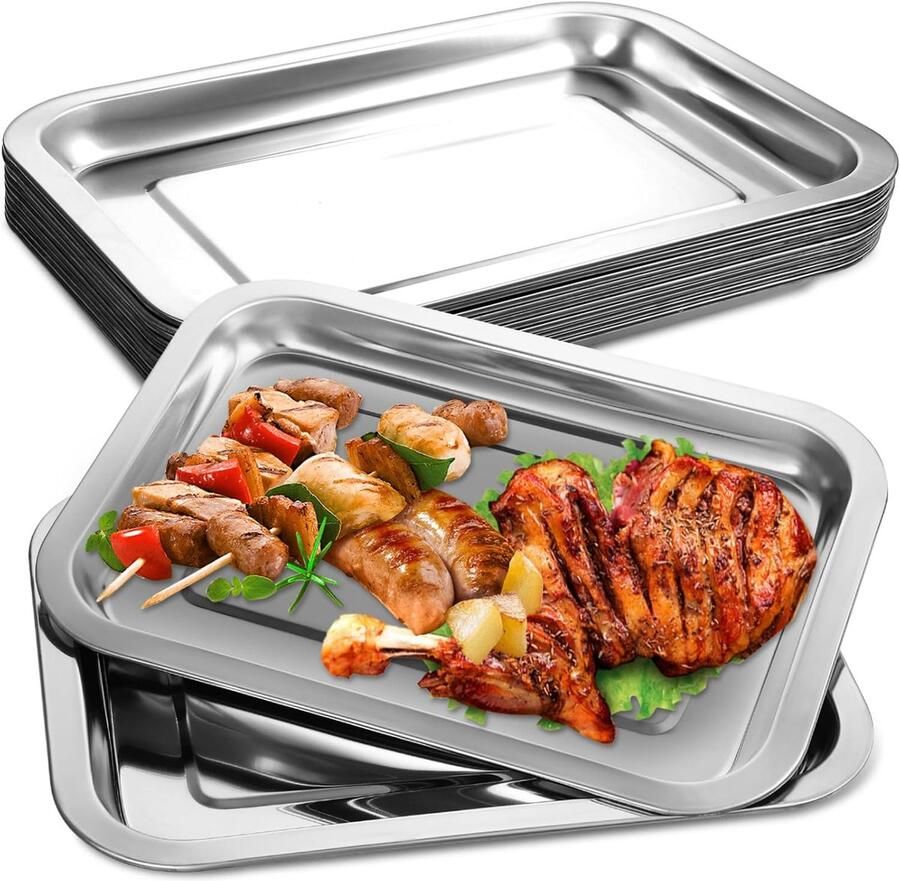 Roestvrijstalen Bakplaten Oven Schalen Koken en Bakken Scheur- en Buigbestendig 27 x 27 cm Zilverkleurig