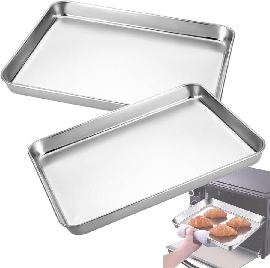 Roestvrijstalen bakplaat Ovenschaal bakplaat Koekjes bakken Warpbestendig ontwerp 26.5x20.5cm Zilver