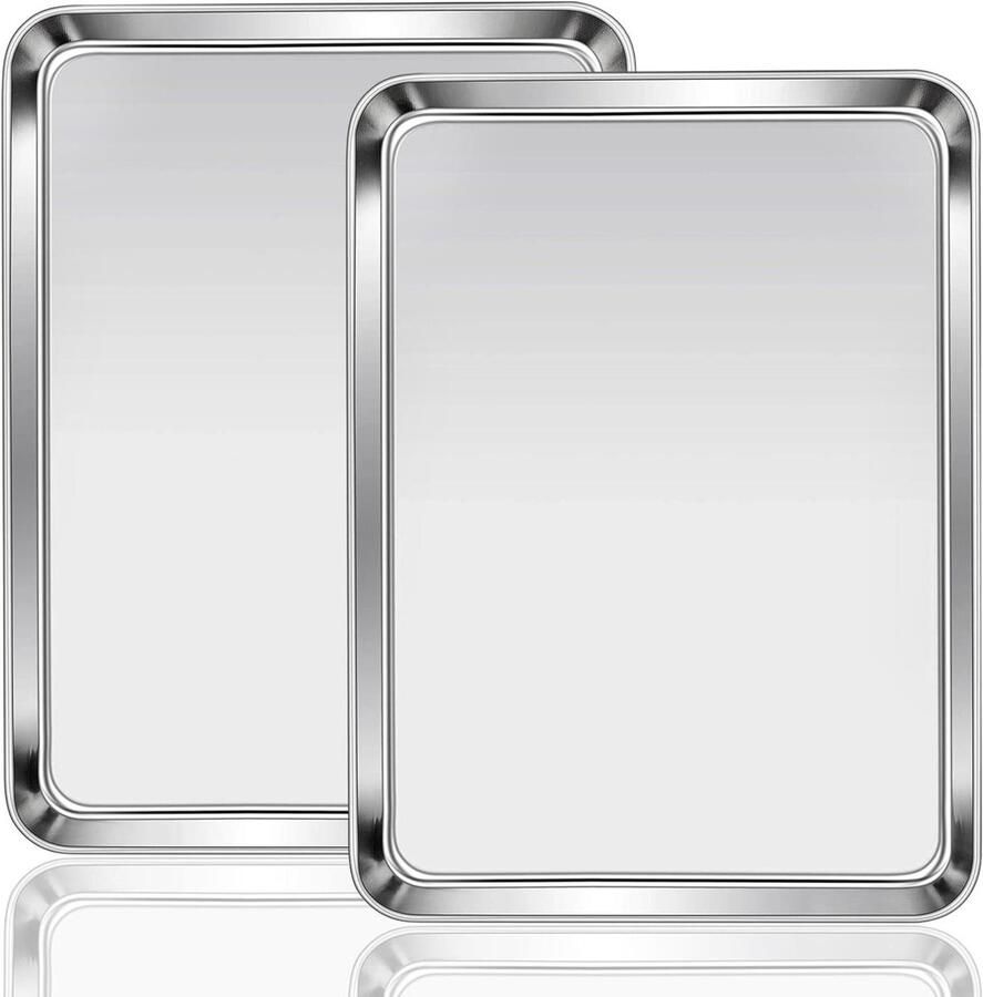 Roestvrijstalen Bakplaten Ovenplaten Koekjesplaten Bakken Grillen Koken Gelijkmatige Warmteverdeling 31 x 24 x 25 cm Zilver
