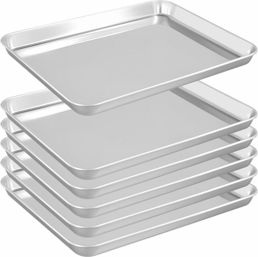 Roestvrijstalen Bakplaten Ovenplaten Metalen Koken Bradend Bakken Rechtzijdige Constructie 31.5 x 24.5 x 2.5 cm Zilver