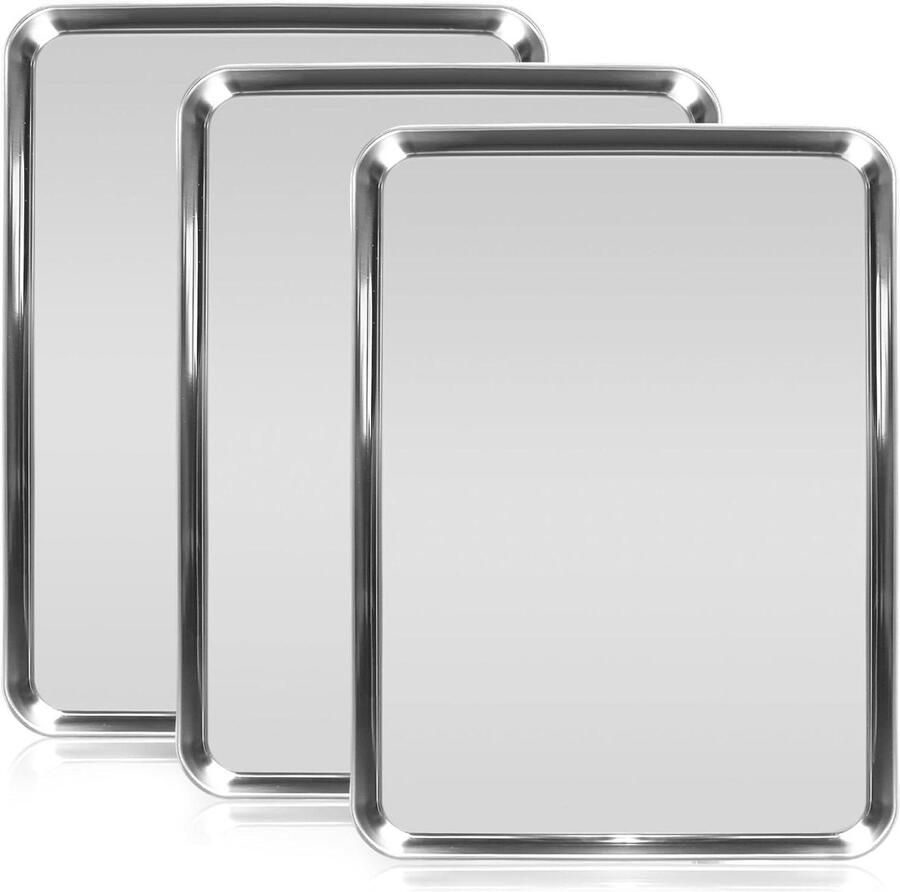 Roestvrijstalen bakplaten Ovenschalen set Bakken en braden Spiegelgepolijste afwerking 405 x 305 cm Zilver