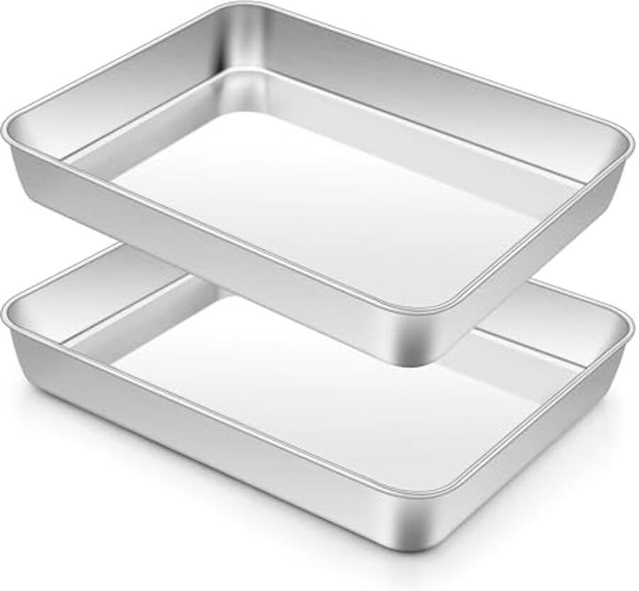 Roestvrijstalen Bakplaten Set van 2 Diepe Vetpan en Taartplaat Ovenvast en Vaatwasmachinebestendig 26 5 x 20 5 x 5 cm