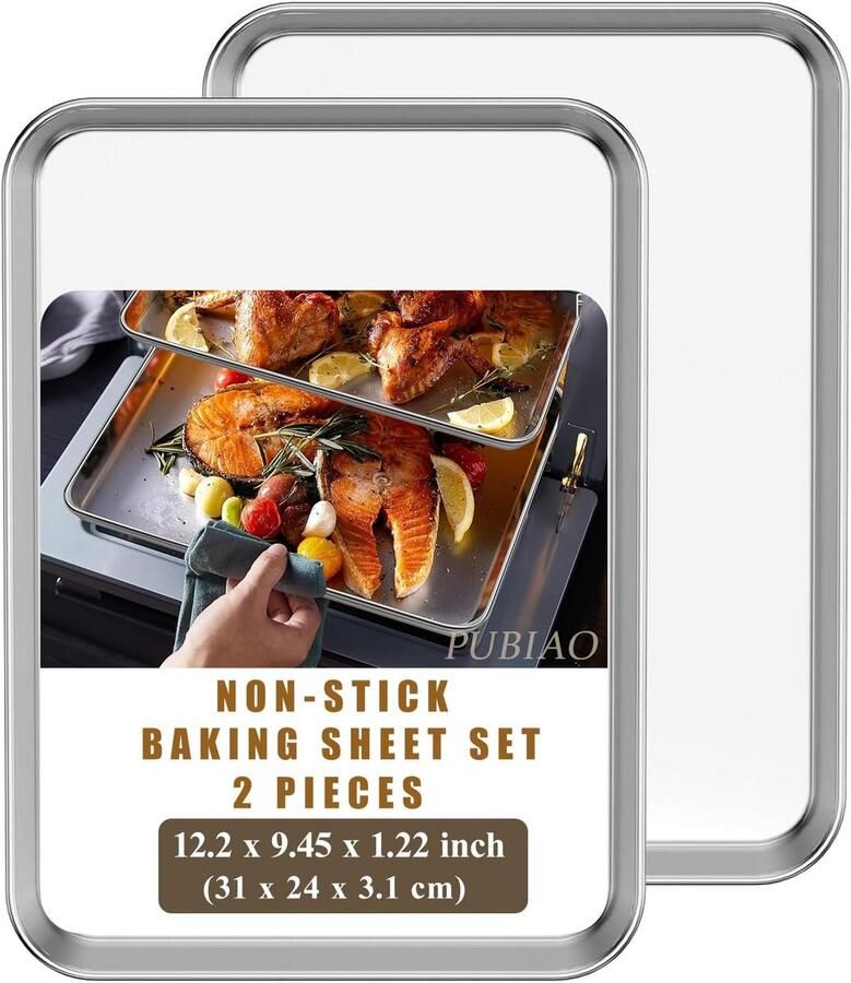 Roestvrijstalen bakplaten set van 2 met rand 31 x 24 cm vaatwasmachinebestendig