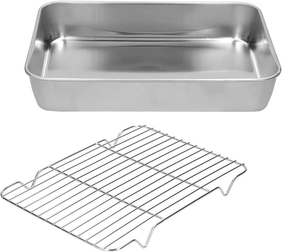 Roestvrijstalen Bakvorm Bakplaat met rek Gelijkmatig koken Omkeerbaar rek 17 x 1225 Inch Zilverkleurig