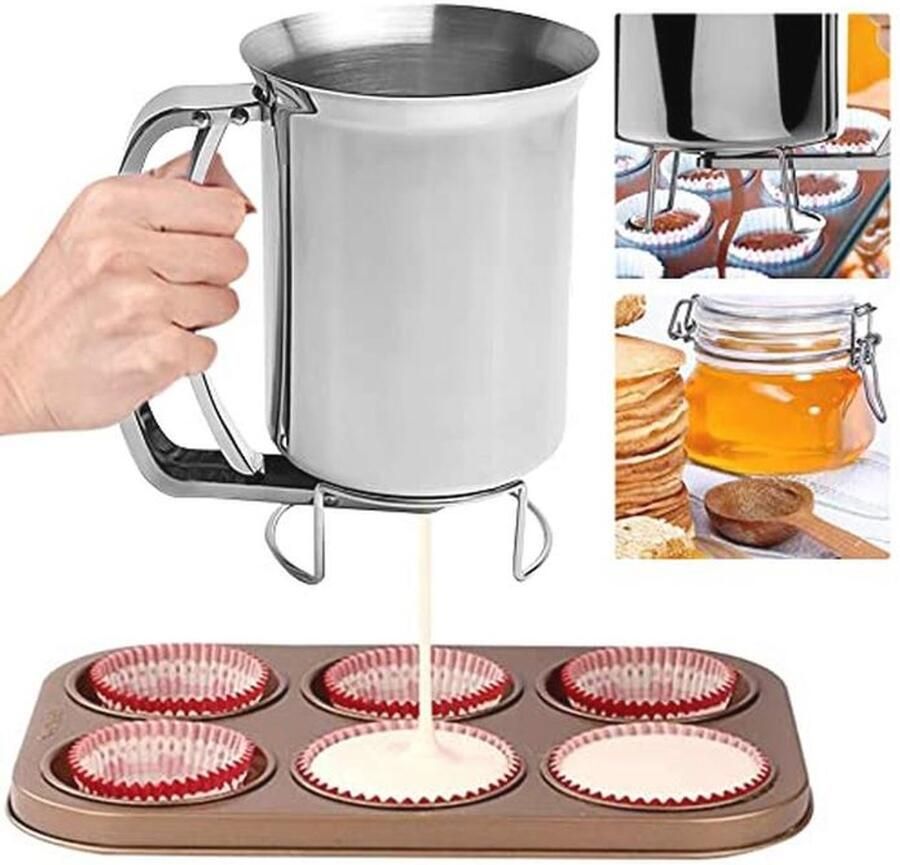 Roestvrijstalen Beslag Dispenser 900 ML voor Pannenkoeken Muffins en Wafels