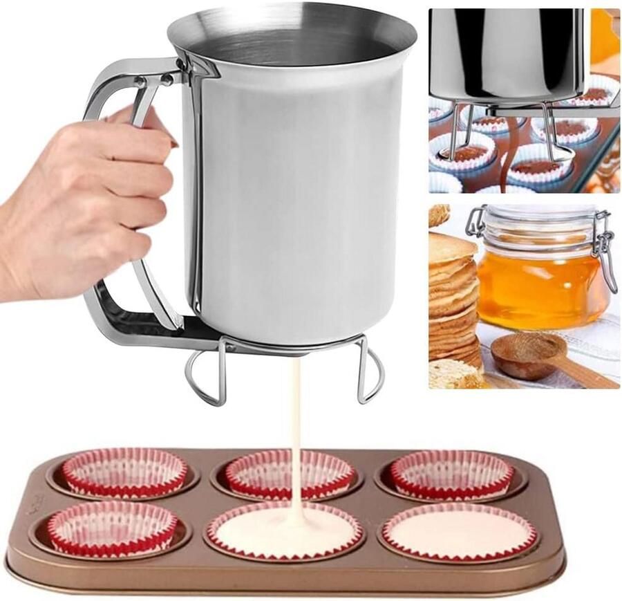 Roestvrijstalen Beslag Dispenser 900 ML voor Pannenkoeken Muffins en Wafels