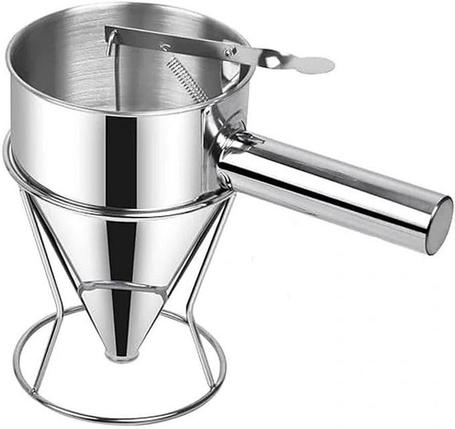 Roestvrijstalen Beslagdispenser met Standaard voor Pannenkoeken Muffins en Wafels Professionele Portioneer Trechter