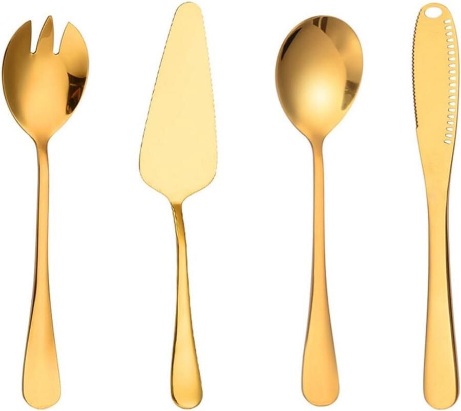 Roestvrijstalen bestek Messen vork lepel Feestelijke diner Set van vier Niet gespecificeerd Goudkleurig