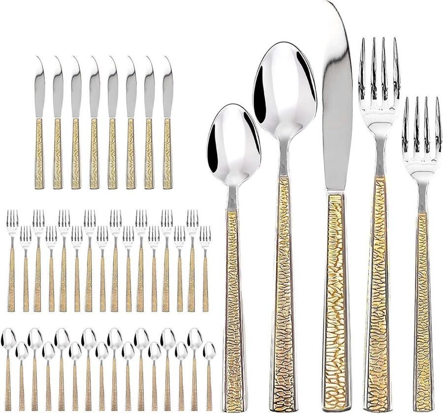 Roestvrijstalen Bestekset Zilverwerk Set Formeel Diner Goudkleurige Afwerking 40 Delig Zilver