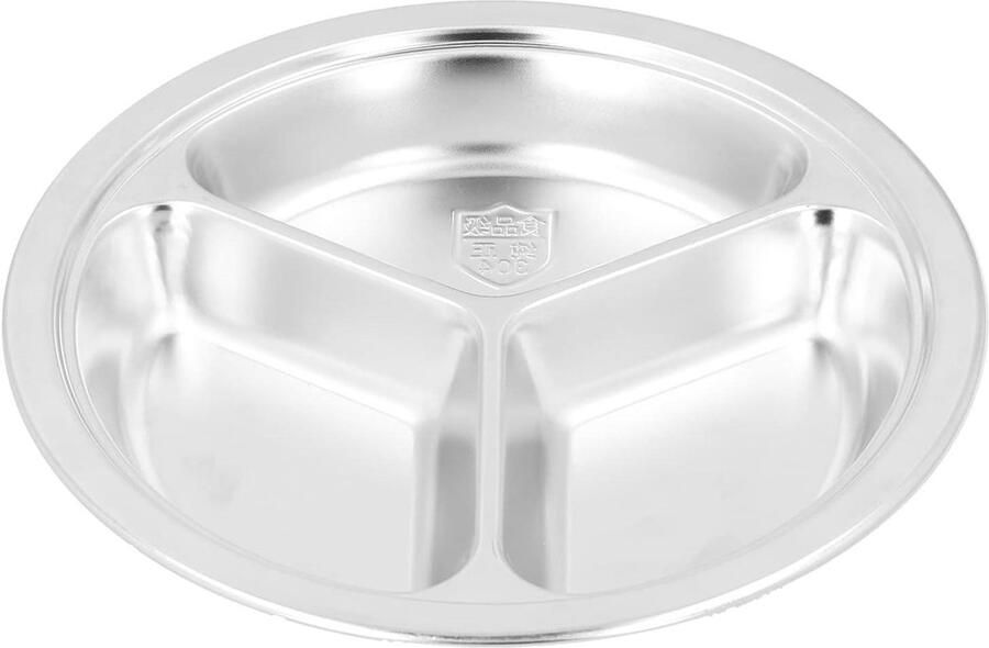 Roestvrijstalen Bord Verdeeld Dinerbord Gezonde Maaltijden Warmte-isolatie Ontwerp 24x24 cm Zilver