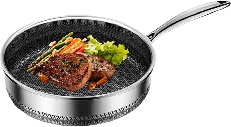 Roestvrijstalen braadpan Anti-aanbak pan Thuis koken Ovenbestendig ontwerp 30 cm Zilver