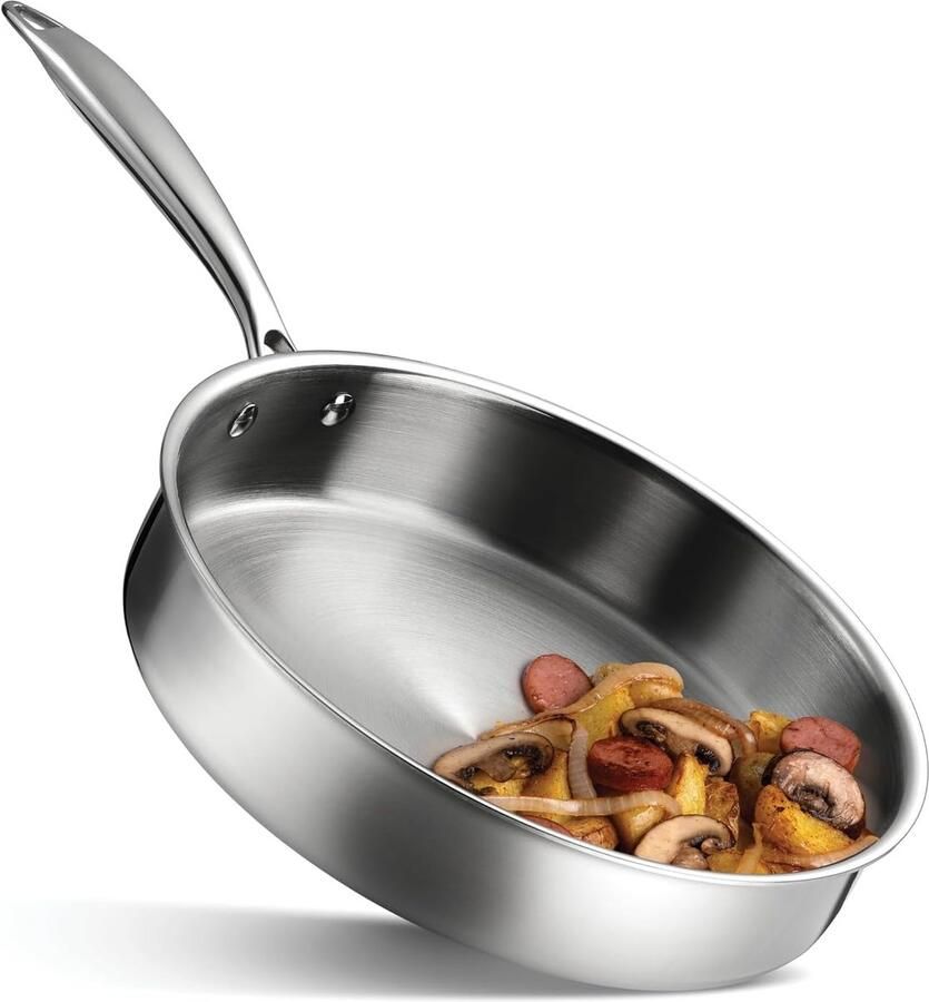 Roestvrijstalen Braadpan Inductiepan Aluminium Kern Branden Stoven Sauteren 3-Laags Constructie Ovenvast 28 cm Zilver