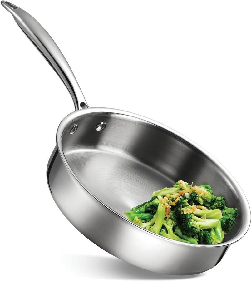 Roestvrijstalen braadpan Inductiepan anti-aanbak Braden stoven roosteren 3-laagse aluminium kern 24 cm diameter Zilverkleurig