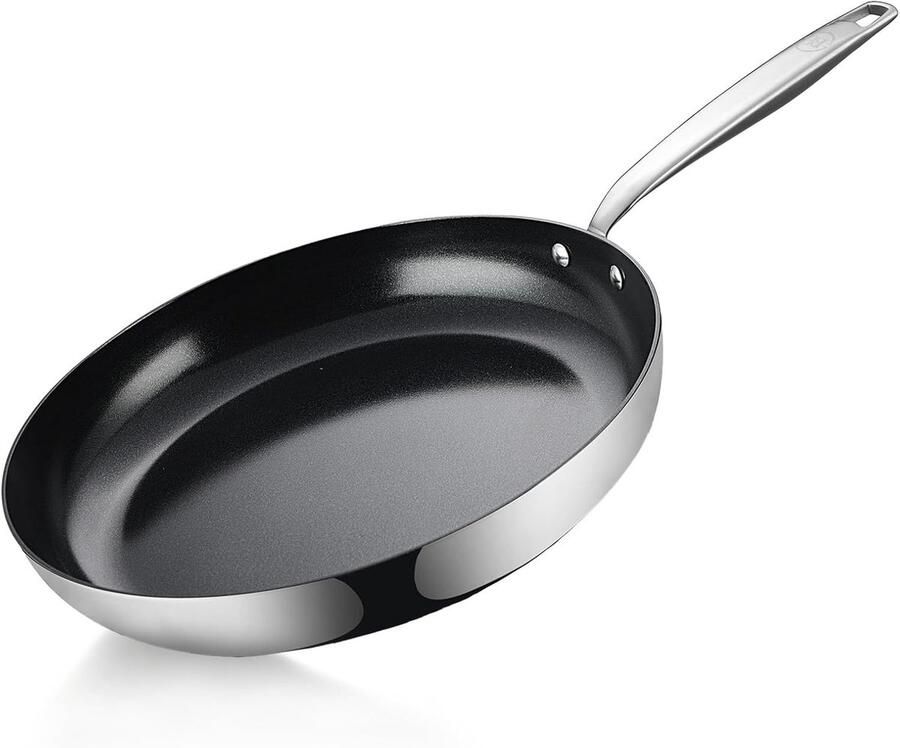 Roestvrijstalen Braadpan Keramische Pan Langzaam Garen PFAS-vrije Antiaanbaklaag 30 cm Diameter Zwart