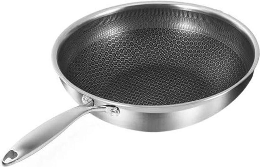 Roestvrijstalen Braadpan Koekenpan met Anti-aanbaklaag Gezond Koken Hybride Honingraatstructuur 26 cm Zilver