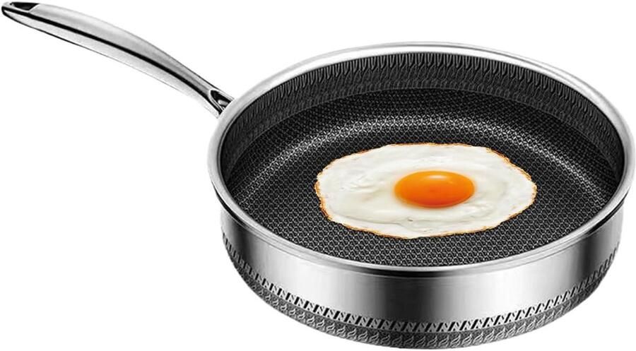 Roestvrijstalen braadpan Koekenpan met hoge rand Vetarm koken Vaatwasserbestendig 30 cm Zilverkleurig