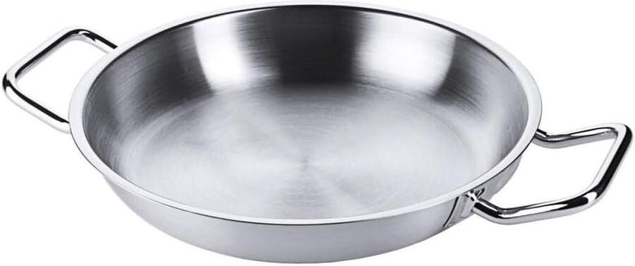 Roestvrijstalen braadpan Koekenpan paellapan Koken op inductie Mat gepolijst met schenkrand 28 cm Zilver