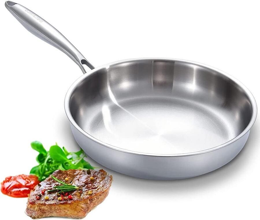Roestvrijstalen Braadpan Kookpan Sauteerpan Gelijkmatig Koken Drielaags Bekleed 254 cm Zilverkleurig