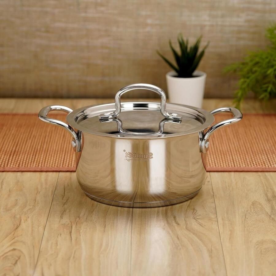 Roestvrijstalen Braadpan Kookpot Steelpan Stoofgerechten Maken Inductie Compatibele Bodem 19 cm Zilver