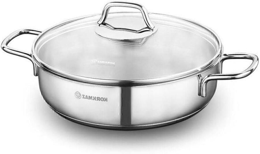Roestvrijstalen Braadpan Lage Kookpan Gelijkmatig Koken Tri-Ply Ingekapselde Basis 3 Liter Zilverkleurig