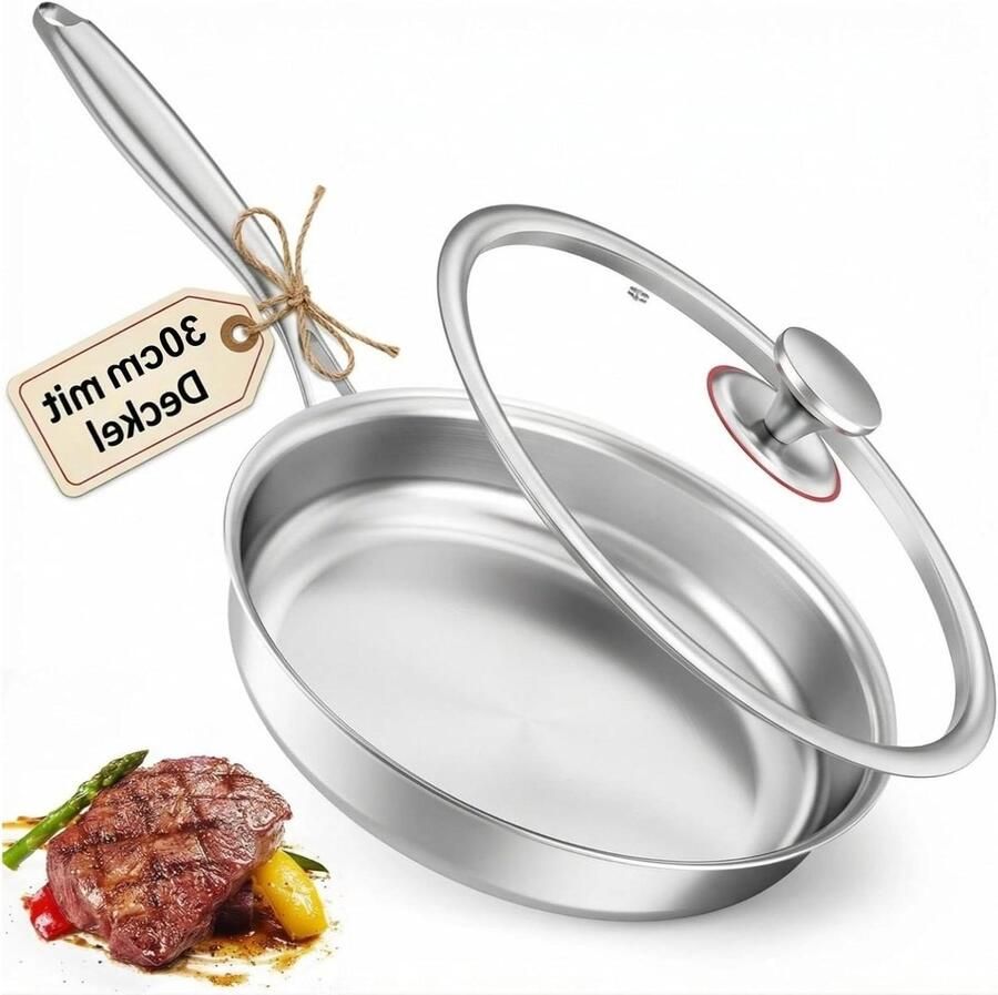 Roestvrijstalen Braadpan Ongecoate Pan Deksel Koken en Braden Drielaagse Composietconstructie 30 cm Zilver