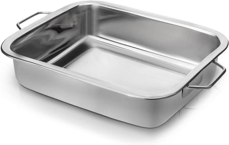 Roestvrijstalen Braadpan Ovenschaal Bakplaat Vlees en Groenten Braden Verhoogde Bodem 25.8 cm Zilver