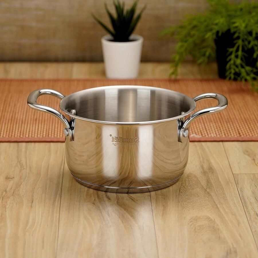 Roestvrijstalen Braadpan Sauspan Inductie Langzaam Koken Gelijkmatige Warmteverdeling 15 cm Zilver