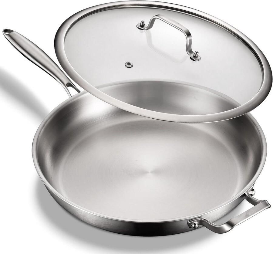 Roestvrijstalen Braadpan Steelpan met deksel Veelzijdig Koken 3-Laags Constructie 36 cm Zilverkleurig