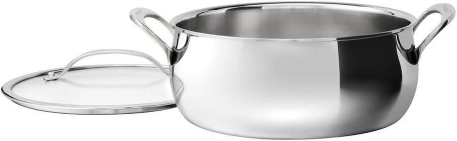 Roestvrijstalen Braadpan Stoofpan Deense Pan Langzaam Garen Drielaagse Constructie 4.5 Kwarts Zilver