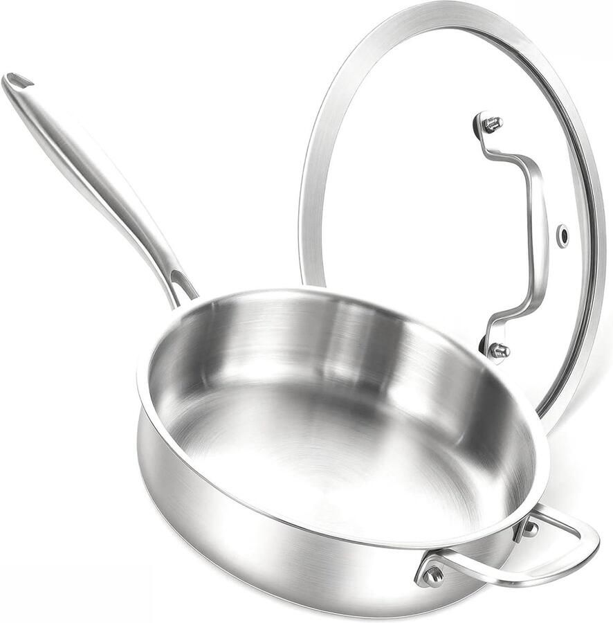 Roestvrijstalen Braadpan Stoofpan met Deksel Langzaam Garen Drielaagse Staalconstructie 24 cm Zilver
