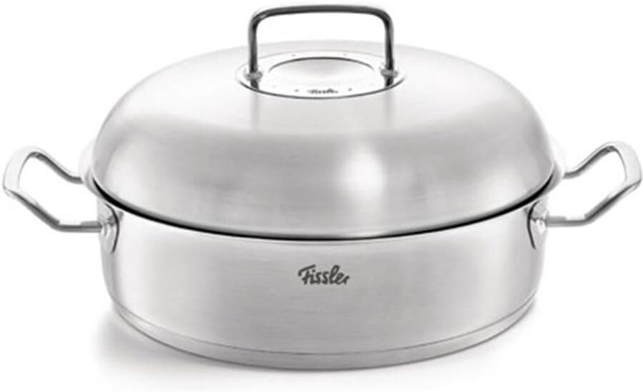 Roestvrijstalen Braadpan Stoofpan Rond Langzaam Garen Cookstar Bodem 48 Liter Zilver