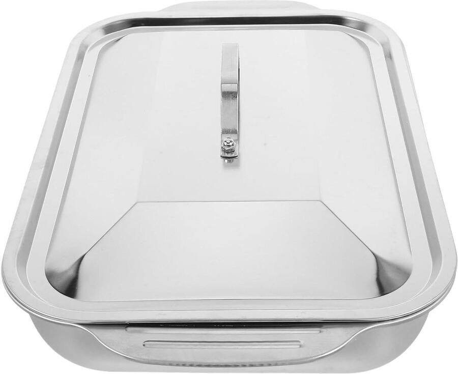 Roestvrijstalen Braadslede Visbraadschaal Bakplaat Oven Grillen Bakken Diep Ontwerp Vangt Vocht 40x24.5x11.5cm Zilver