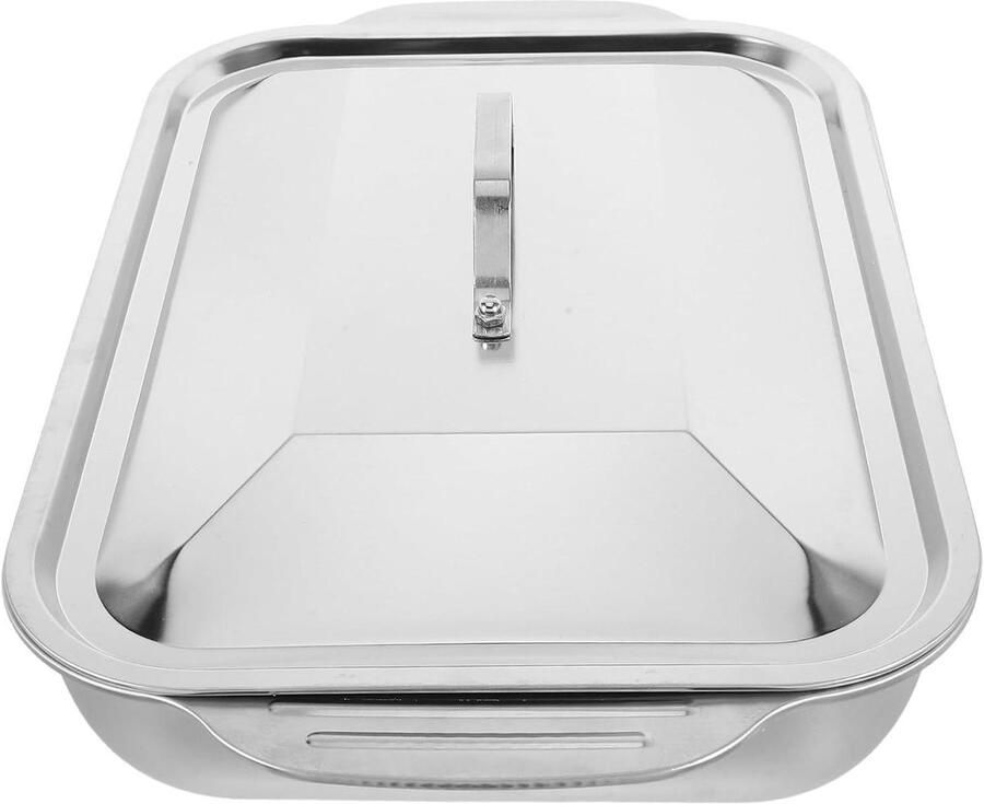 Roestvrijstalen Braadslede Visbraadschaal Grillplaat Oven Gebruik Diep Ontwerp 40x24.5x11.5cm Zilver