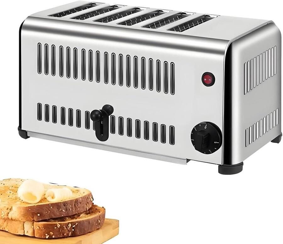 Roestvrijstalen Broodrooster Keukenapparaat Ontbijt Maken Gelijkmatige Verwarming 6 Slots Zilver
