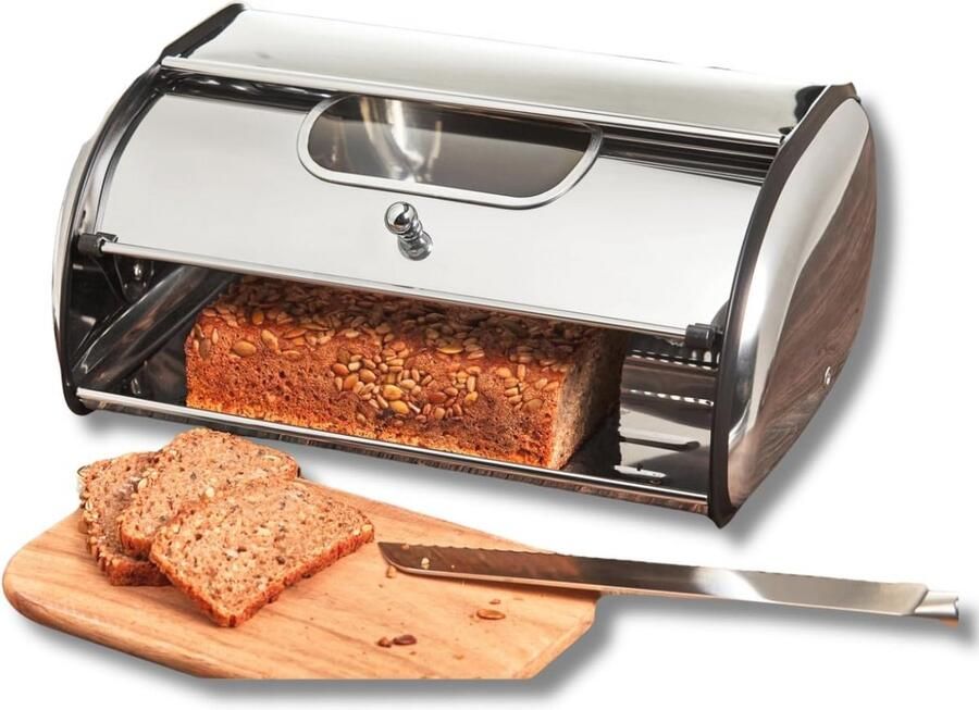 Roestvrijstalen Broodtrommel met Kijkvenster en Optimale Luchtcirculatie
