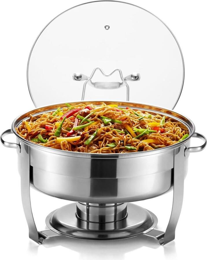 Roestvrijstalen Buffetset Voedselwarmer Serveerschaal Feesten en Buffetten Ingebouwde Dekselhouder 4.5 Qt Zilver
