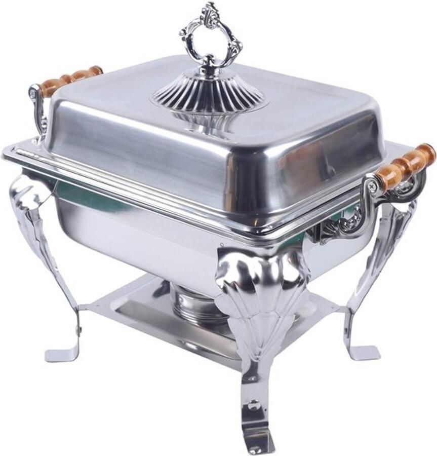 Roestvrijstalen buffetwarmer Warmhoudbak voor chafing dish Voor feestelijke catering Duurzaam spiegeloppervlak 42x29x32 cm Zilver