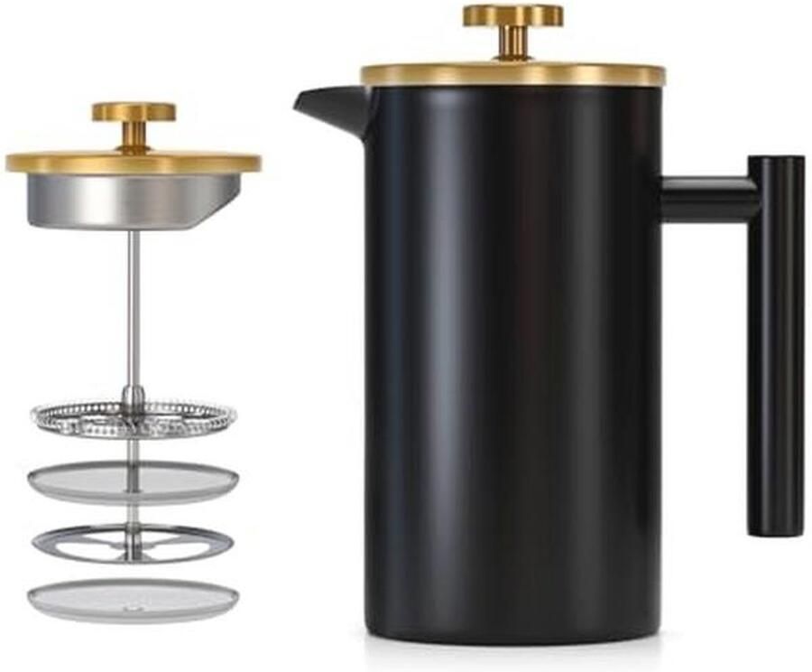 Roestvrijstalen Cafetière 350 ml voor 1-3 kopjes Dubbelwandig Geïsoleerd Franse Pers Koffiezetapparaat met 3-niveaus Filter