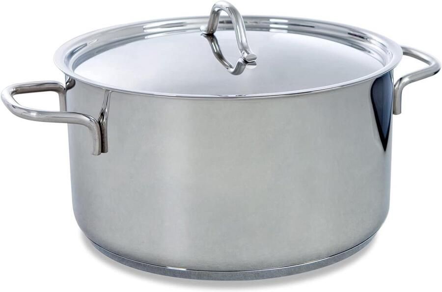 Roestvrijstalen Casserole Soeppan Kookpot Koken en Serveren Energiezuinige Sandwichbodem 24 cm 6 L Zilver