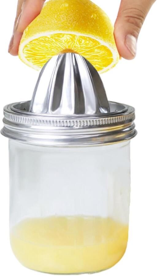 Roestvrijstalen Citruspers Sapmaker Deksel Verse Dranken Maken Inclusief Glazen Pot 14x11x14 cm Zilverkleurig