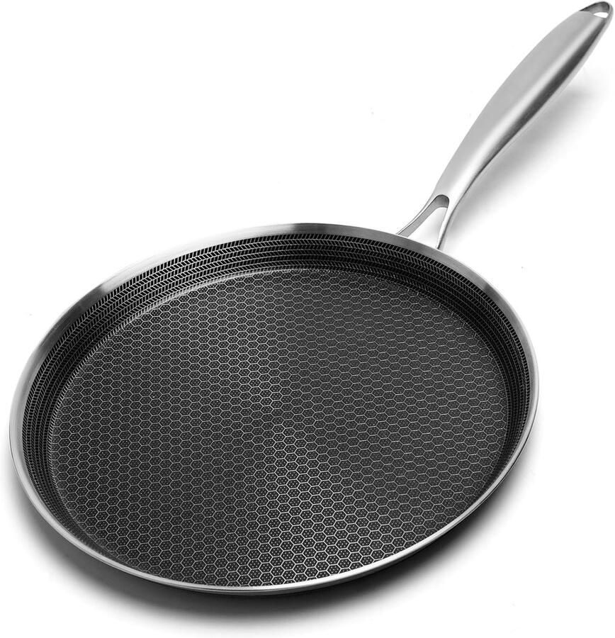Roestvrijstalen crêpe pan 30 cm anti-aanbak roestvrijstalen honingraatcoating pannenkoekenpan niet-stick platte koekenpan Tawa Dosa Tortilla bakplaat inductie compatibel PFOA-vrij