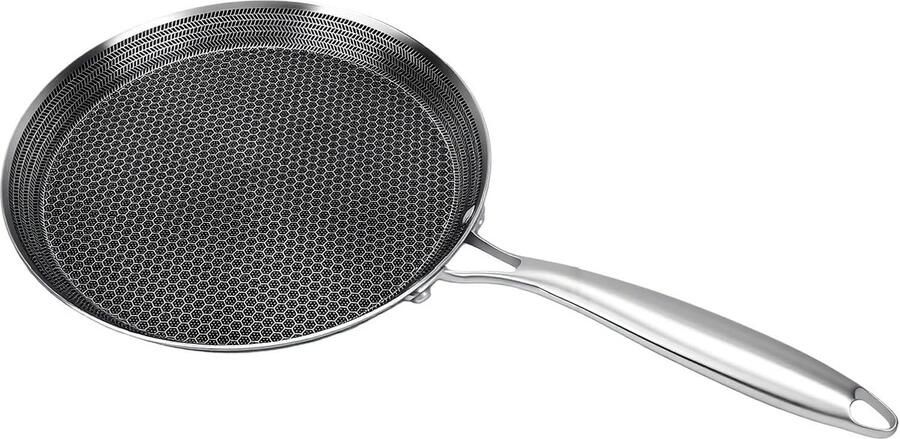 Roestvrijstalen Crêpepan Platte Koekepan Ontbijt Maken Anti-aanbaklaag 24cm Zilver