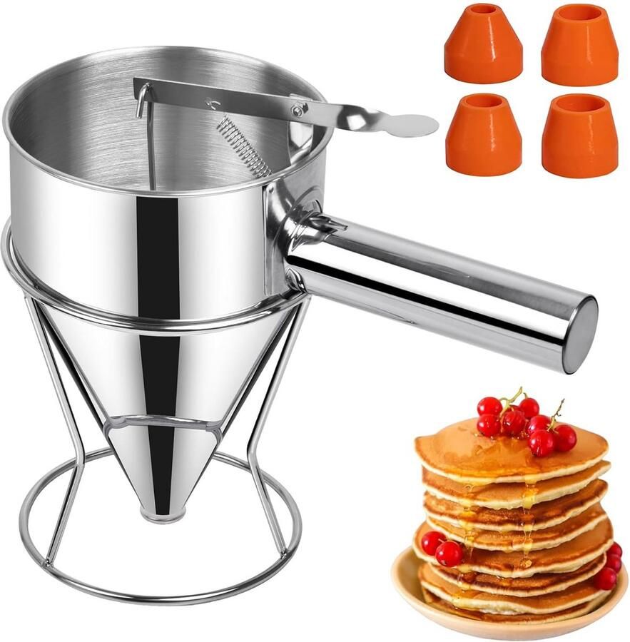 Roestvrijstalen Deegdispenser 600ml met Standaard voor Pannenkoeken en Muffins