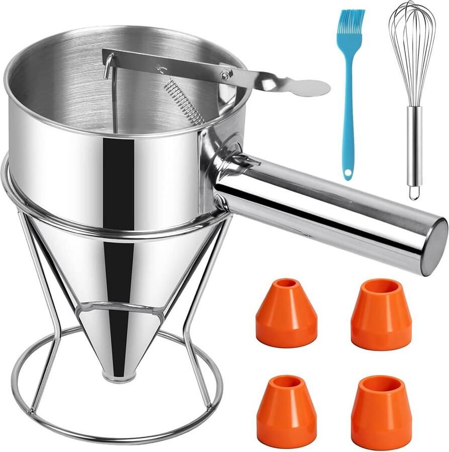 Roestvrijstalen Deegdispenser met Garde en Siliconen Kwast voor Pannenkoeken en Cake