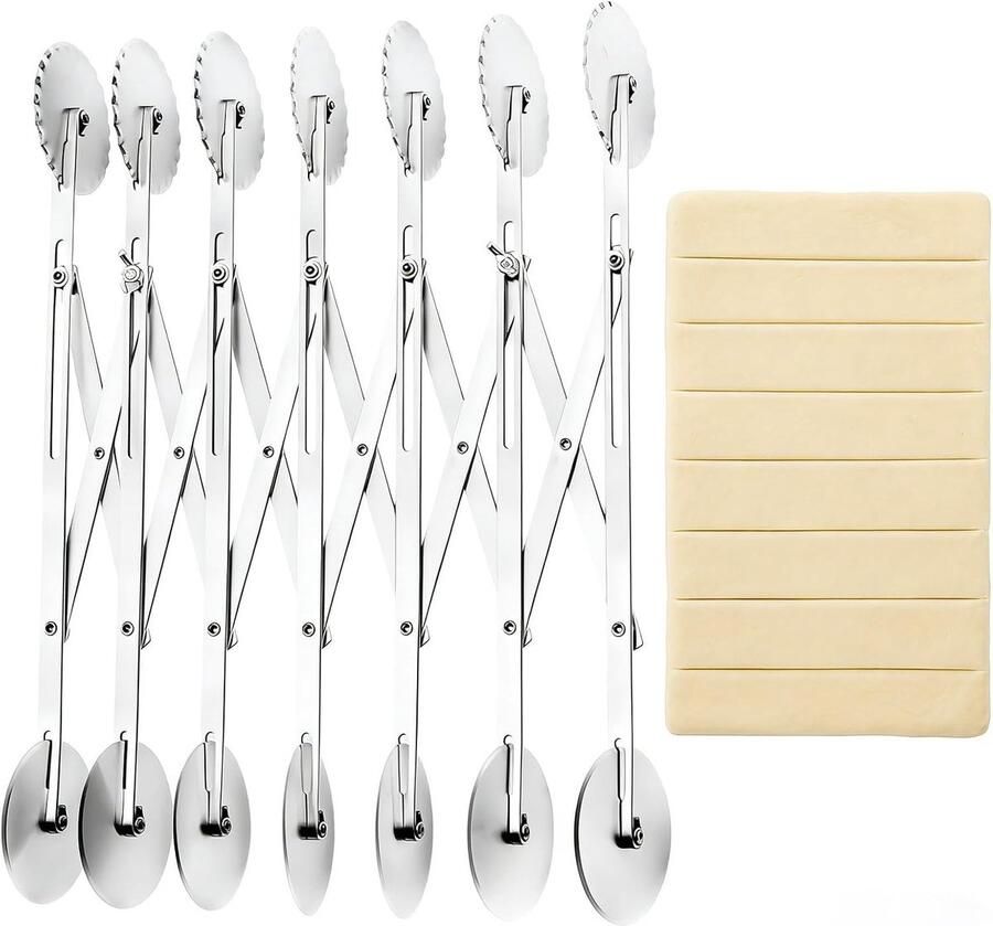 Roestvrijstalen Deegsnijder met 7 Wielen Verstelbare Deegwielen Dubbelzijdige Pastasnijder voor Perfecte Pizza en Pasta Bereiding