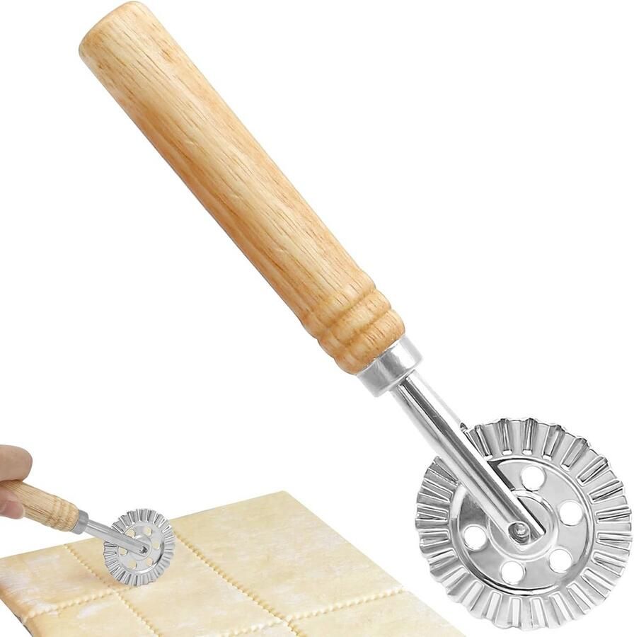 Roestvrijstalen Deegsnijder met Houten Handvat Snijwiel voor Pasta en Gebak